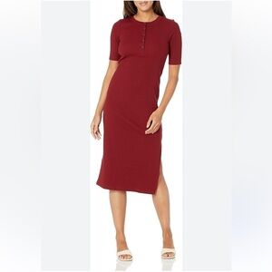 Calvin Klein Jeans Womens Ribbed Burgundy Midi Quarter Length Sleeve Dress Small